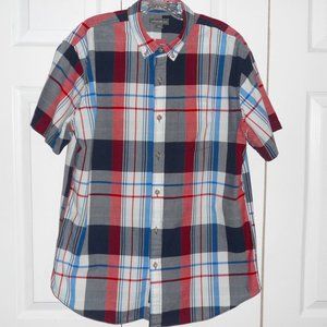 Eddie Bauer L Red White Blue Plaid Button Down S/S Shirt